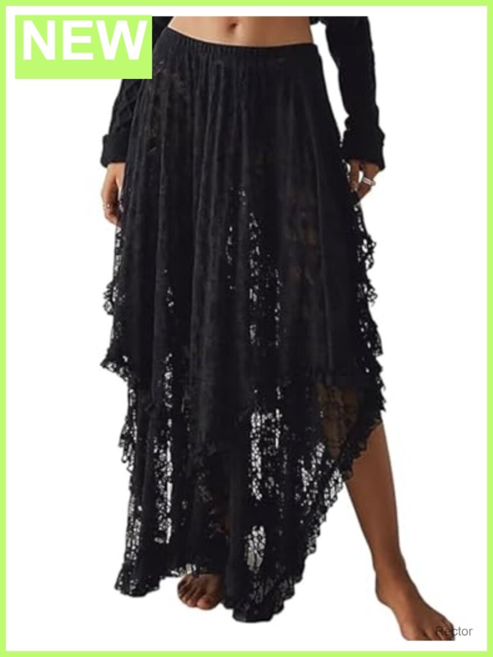 Womens Lace Maxi Skirt Asymmetrical Flowy Ruffle Boho Beach Coverup